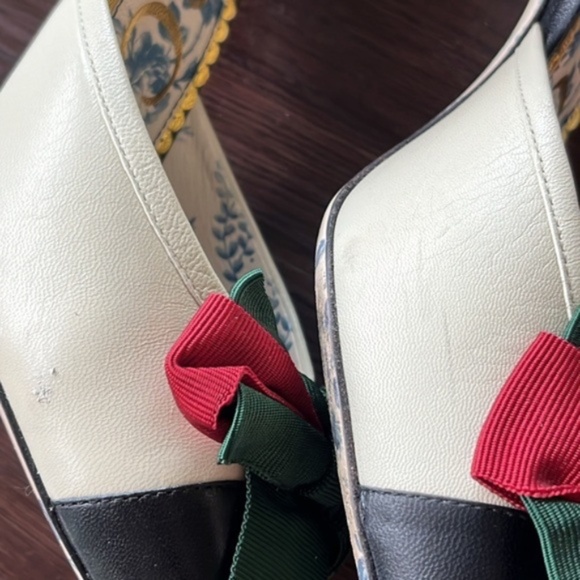 Gucci Sylvie web bow leather mules heels - Picture 5 of 9